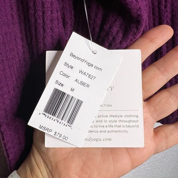 New! Beyond Yoga FRNCH Purple V-Neck Rib Knit Pullover Women’s Top Sz M - Picture 9 of 12